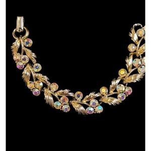 Vintage LISNER Pastel Multicolor Rhinestone gold tone Bracelet Fruit Salad 6"